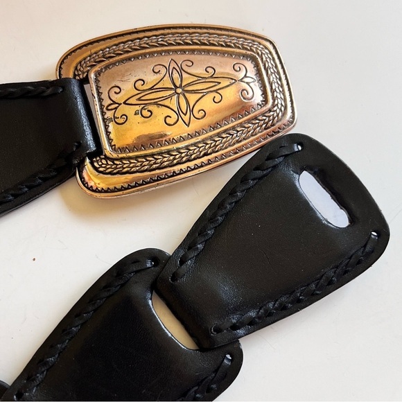 Vintage Brighton Black Hinged Genuine Leather Belt Silver Buckle Western Coastal main image 9